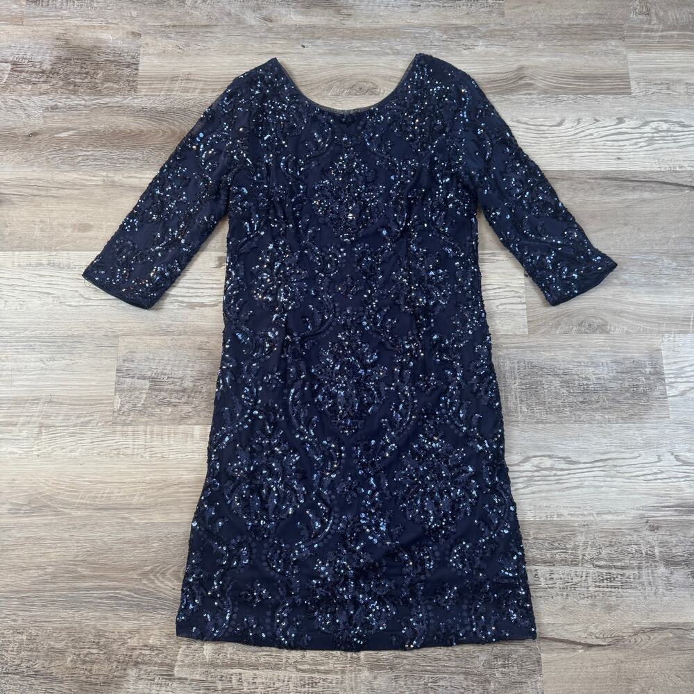 NWT Compli K Navy Sequin Floral Cocktail Sheath Dress Formal Wedding XL